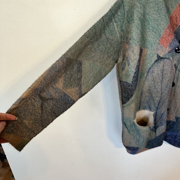 Yesno Cardigan Womens XL Oversized Wool Sweater Button Up V Neck Pockets Graphic - Picture 4 of 11